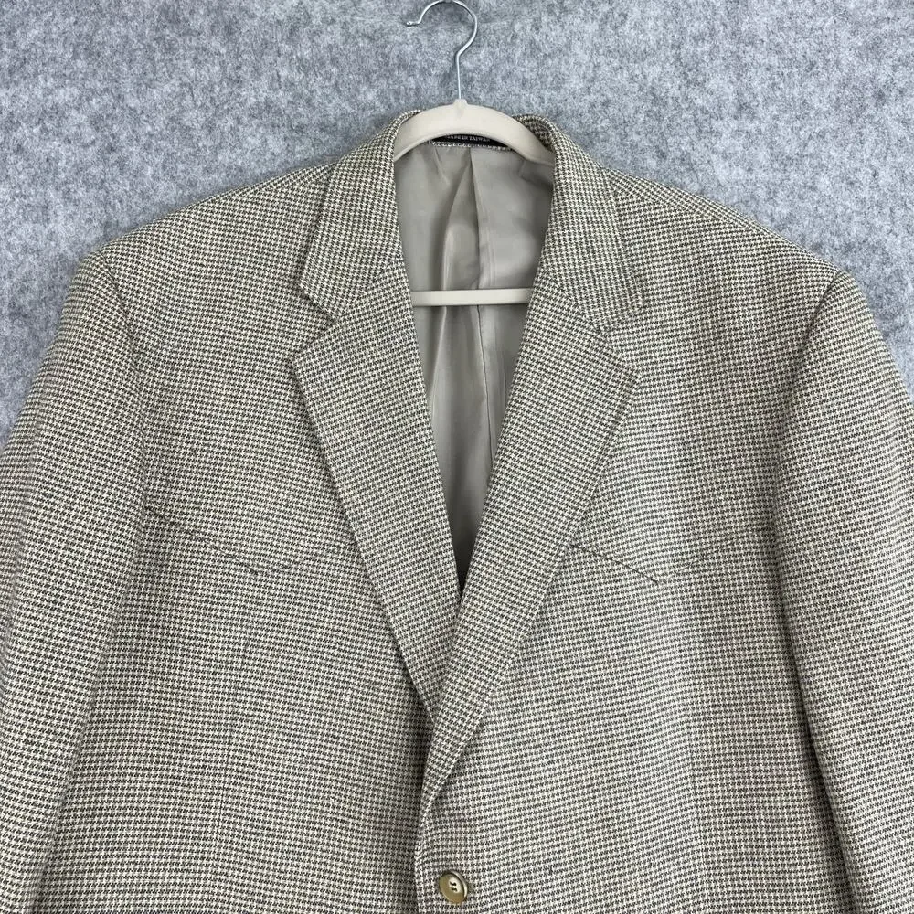 Luskeys Ryons Silk Western Blazer Sport Coat Mens 48L Beige Houndstooth‎ Cowboy